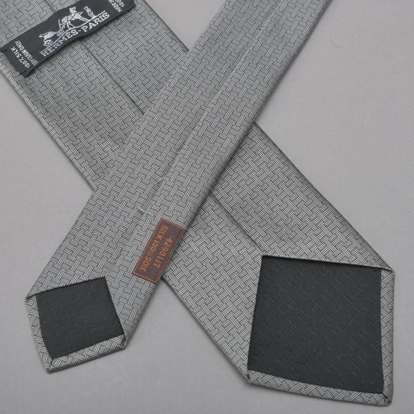 極美品◇エルメス Hロゴ ネクタイ ウエディング刺繍シルク シルバーグレー箱付