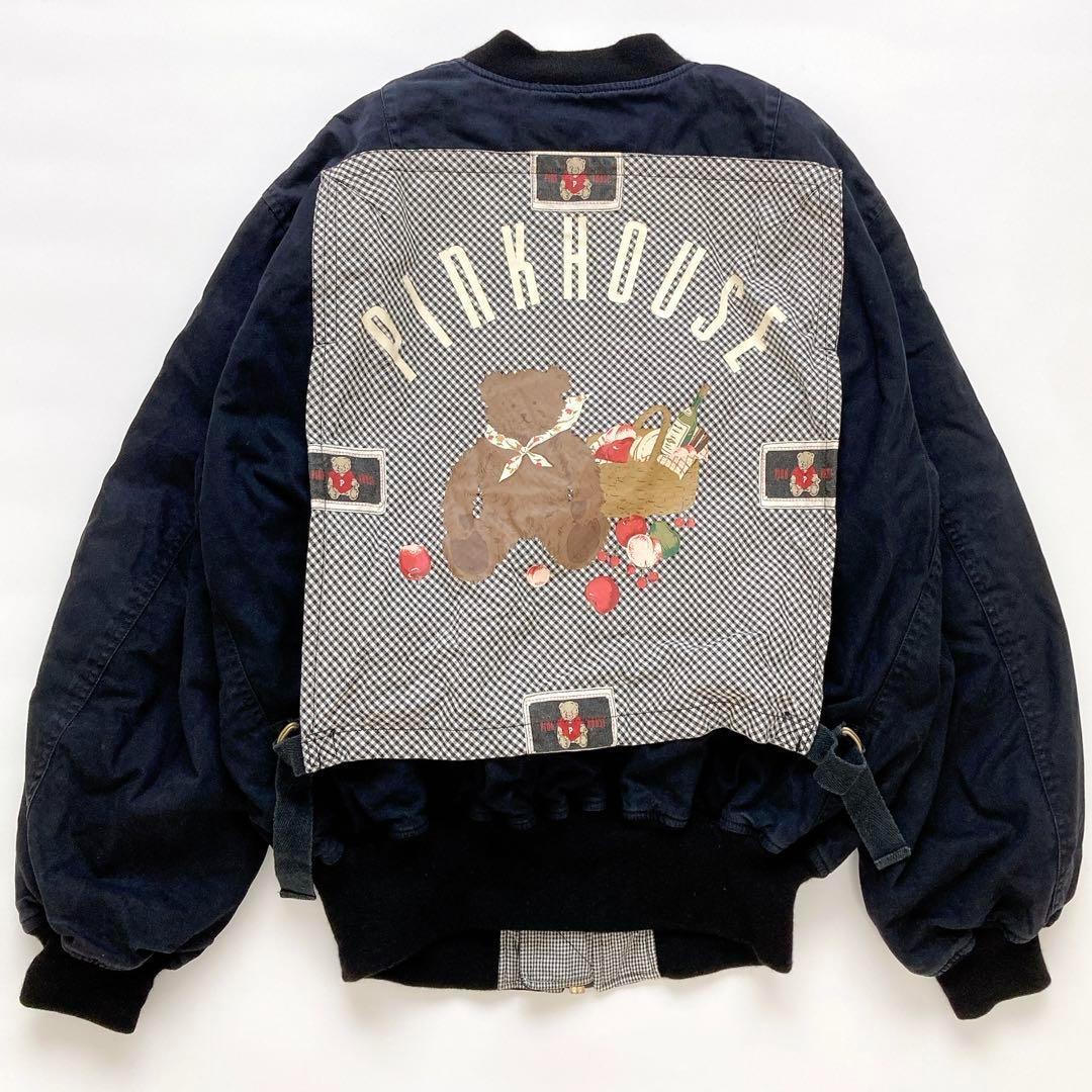 ピンクハウス PINKHOUSE テディベア 刺繍 ワッペン ブルゾン ブラック ピンクハウス PINKHOUSE テディベア 刺繍 ワッペン ブルゾン