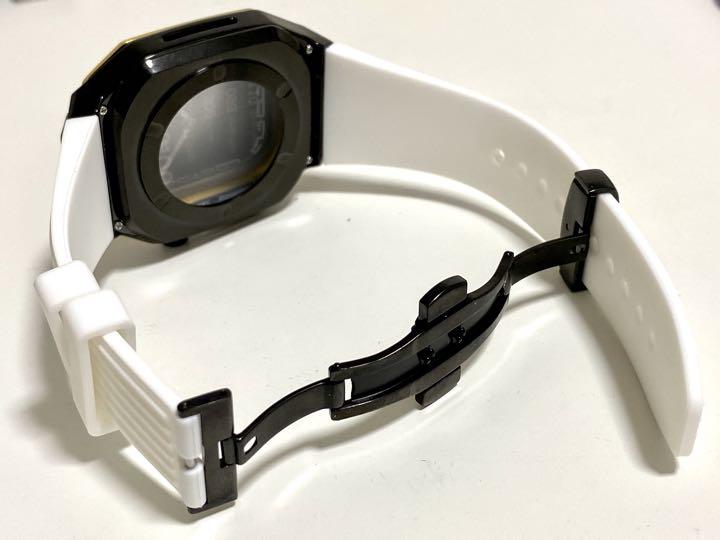 アップルウォッチホワイトラバーバンド メタルカスタム ゴールド アップルウォッチホワイトラバーバンド メタルカスタム ゴールド