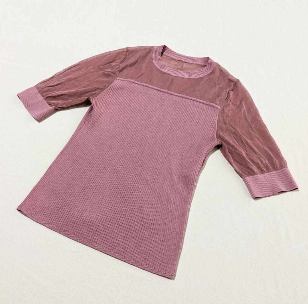 極美品♡ANAYI アナイ シースルー切替えニット スモークピンク