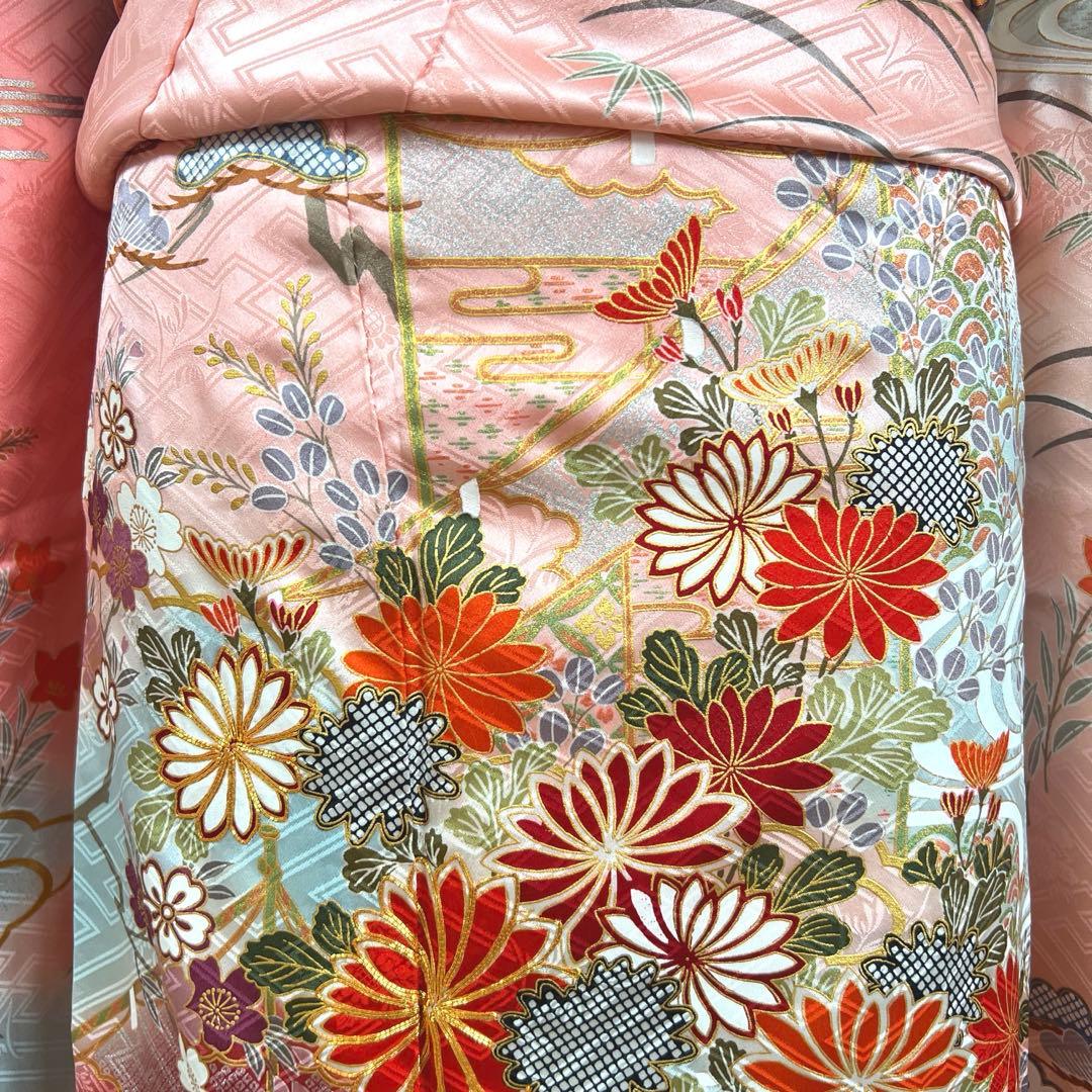 460 振袖フルセット 正絹 コーラルピンク 桃 赤 金彩 駒刺繍 暈し染め 460 振袖フルセット 正絹 コーラルピンク 桃 赤 金彩 駒刺繍 暈し染め