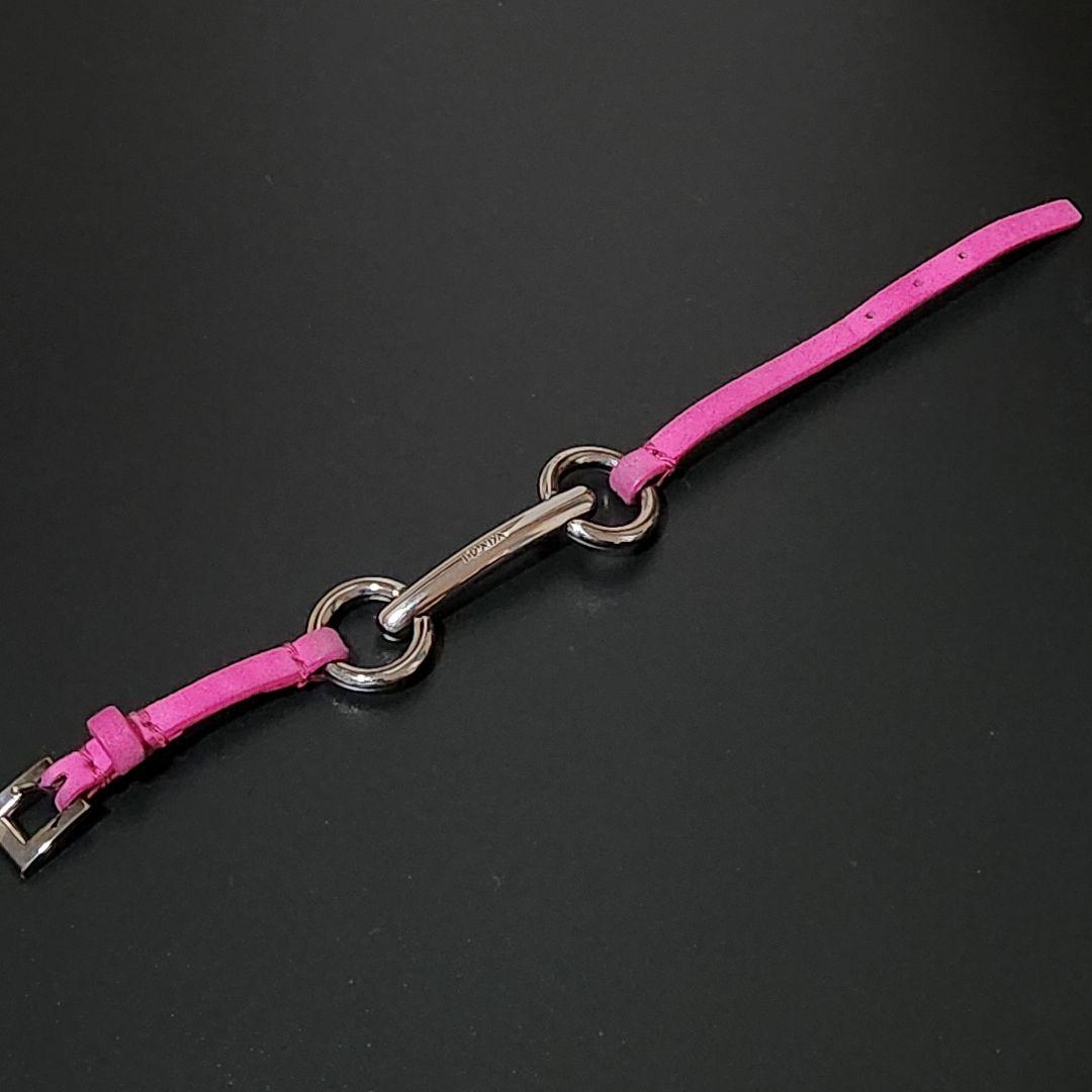 PRADA■プラダ ロゴ レザー ブレスレット ユニセックス PRADA プラダ ブレスレット レザー ピンク シルバー ユニ