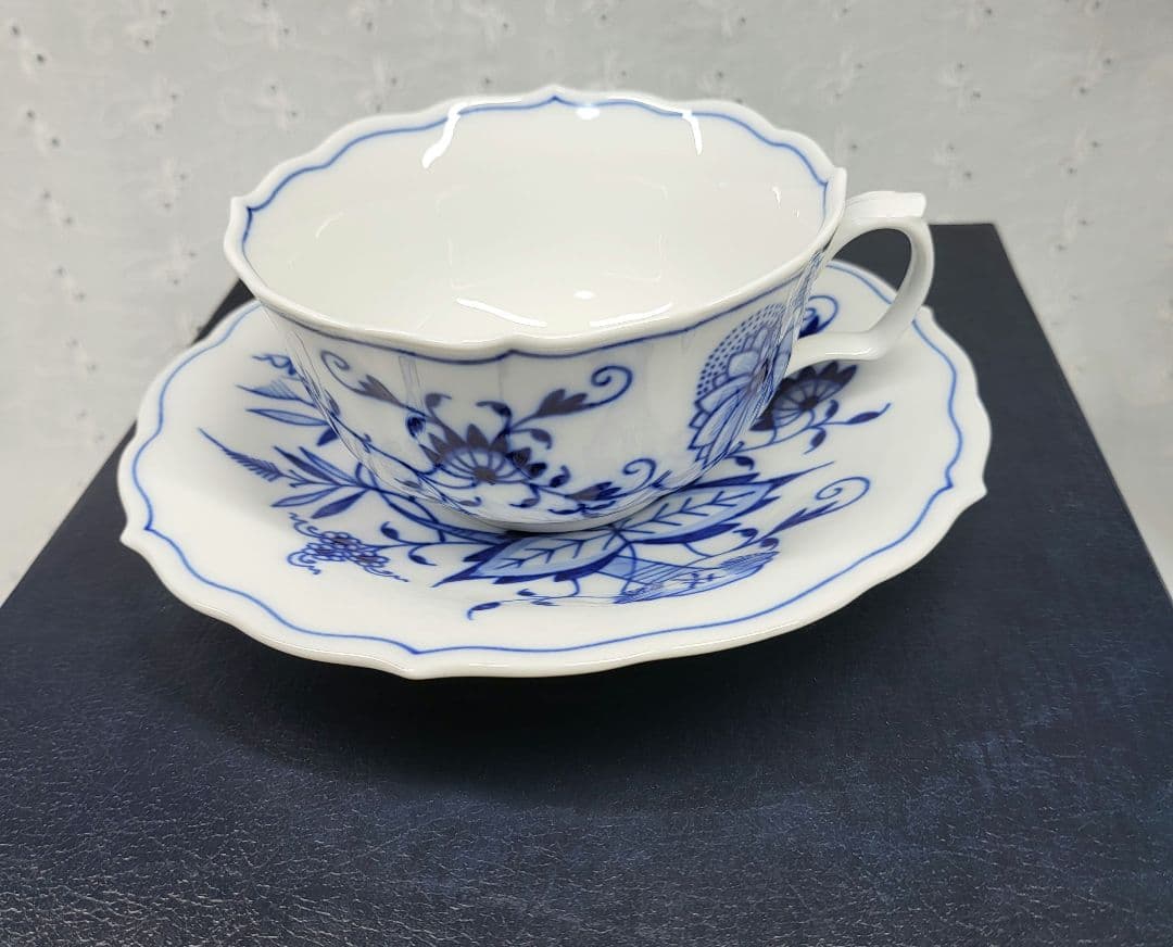 未使用☕マイセン ブルーオニオン ティー カップ&ソーサー ドイツ製 箱