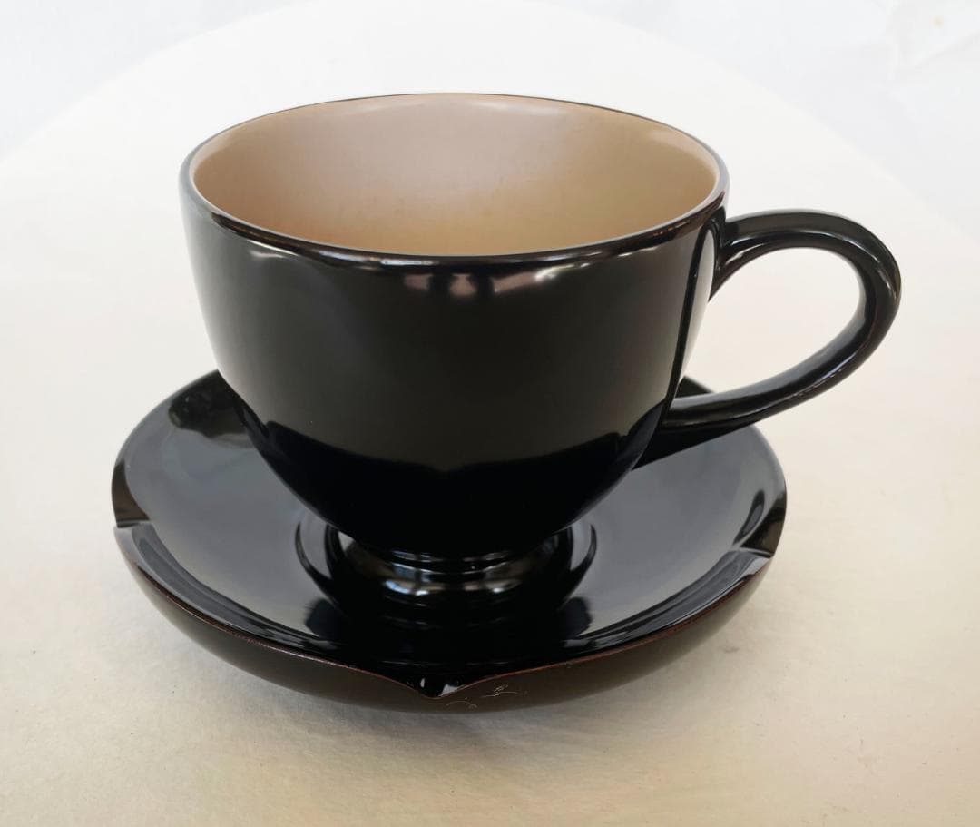 コーヒー碗皿 カップ&ソーサー 黒内白 マグカップ 紅茶 木製 漆塗り新品、♥