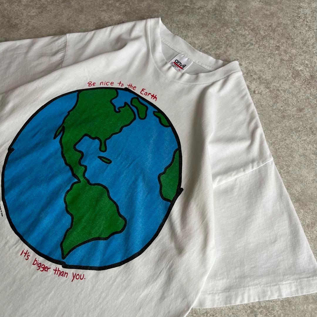 古着90s半袖Tシャツ シングルステッチ 地球プリント グラフィックT