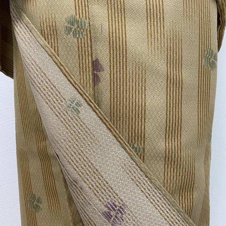 603【美品】小紋 単衣 縦縞 小花 薄茶 - メルカリ