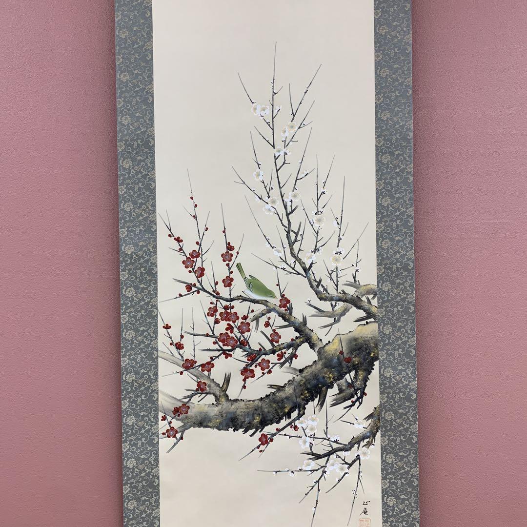 美品 掛け軸 坪内正庵作 紅白梅に鶯図 共箱 縁起物 花鳥 - メルカリ