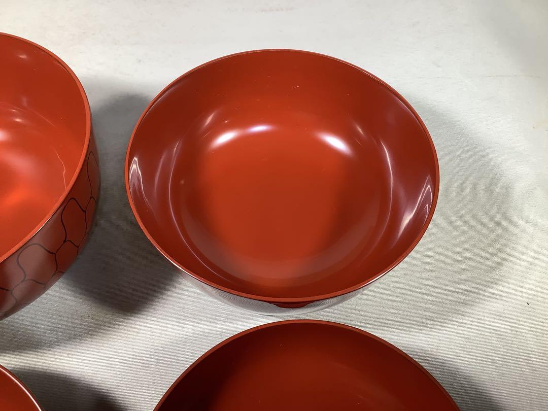 漆専堂　朱塗　黒網目　四つ椀　茶道具　茶会席