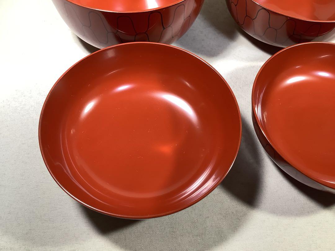 漆専堂　朱塗　黒網目　四つ椀　茶道具　茶会席