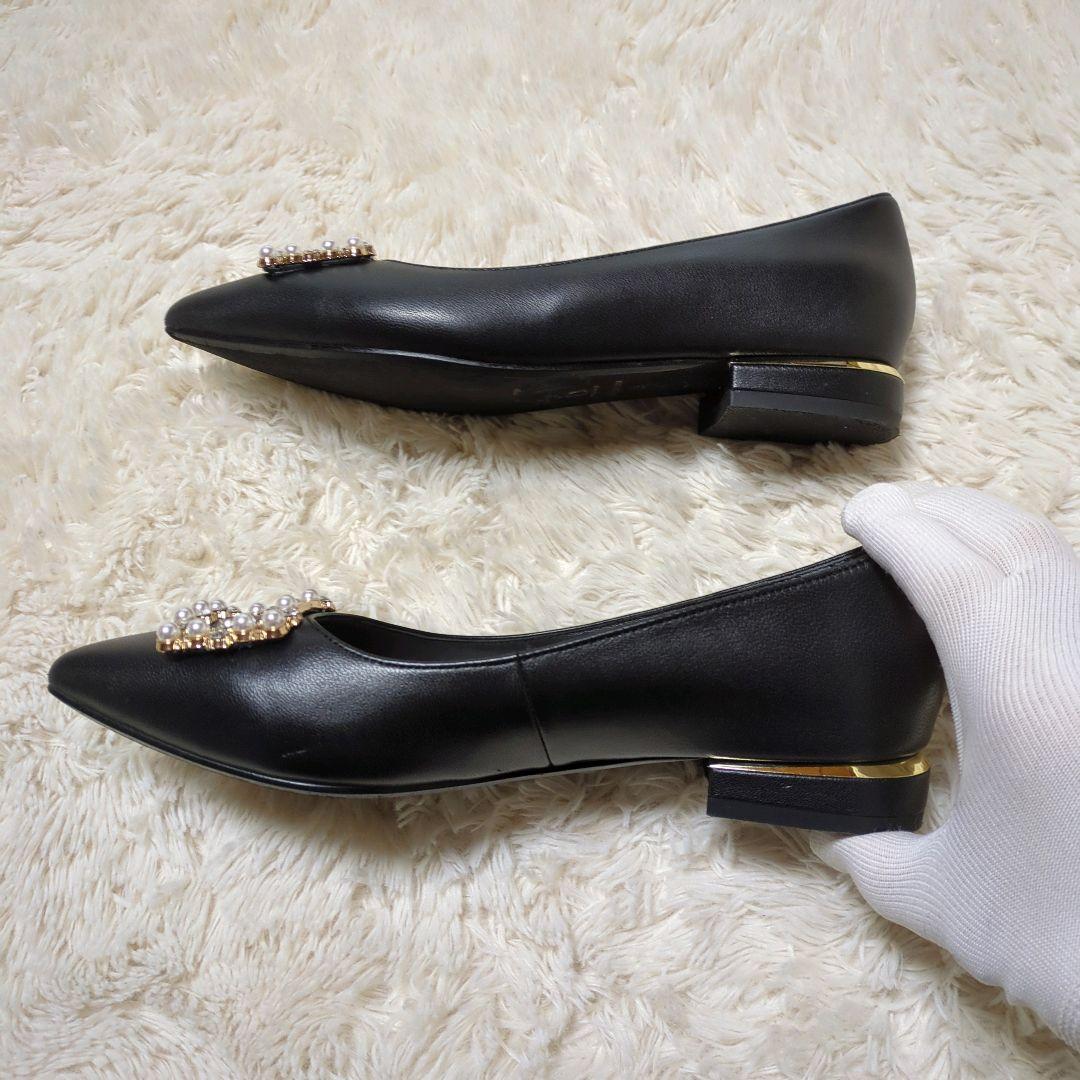 美品！HIMIKO　ビジューバックルレザーパンプス 23cm　ブラック