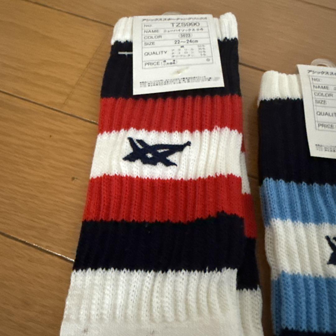 アシックス 3足セット ヴィンテージ 昭和レトロ ソックス 靴下 未使用品 アシックス 3足セット ヴィンテージ 昭和レトロ ソックス 靴下