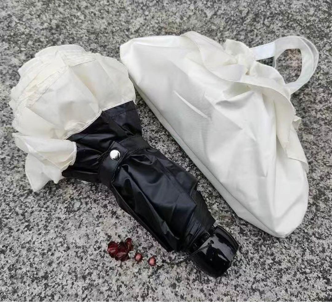 【UV99%】3つ折り日傘 レース付 ベージュ 軽量340g 収納付 晴雨兼用