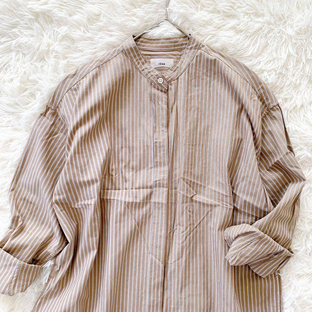 イエナ 長袖 シャツ ワンピース M ストライプ ベージュ バンド イエナ 長袖 シャツ ワンピース M ストライプ ベージュ バンド