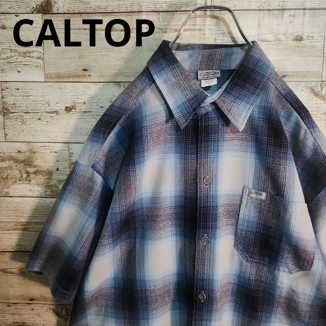 CALTOP 半袖 シャツ キャルトップ M オンブレチェック 青