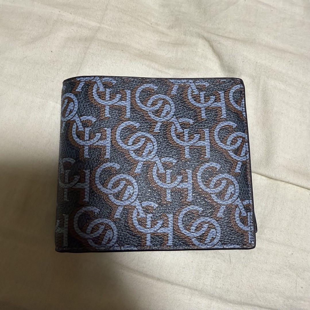 COACH シグネチャー柄 二つ折り財布 ネイビー系