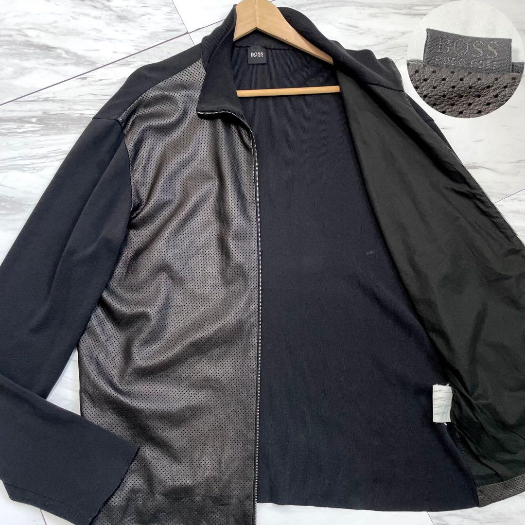 美品 希少XL⭐️ヒューゴボス ラムレザージャケット パンチング ニット切り替え