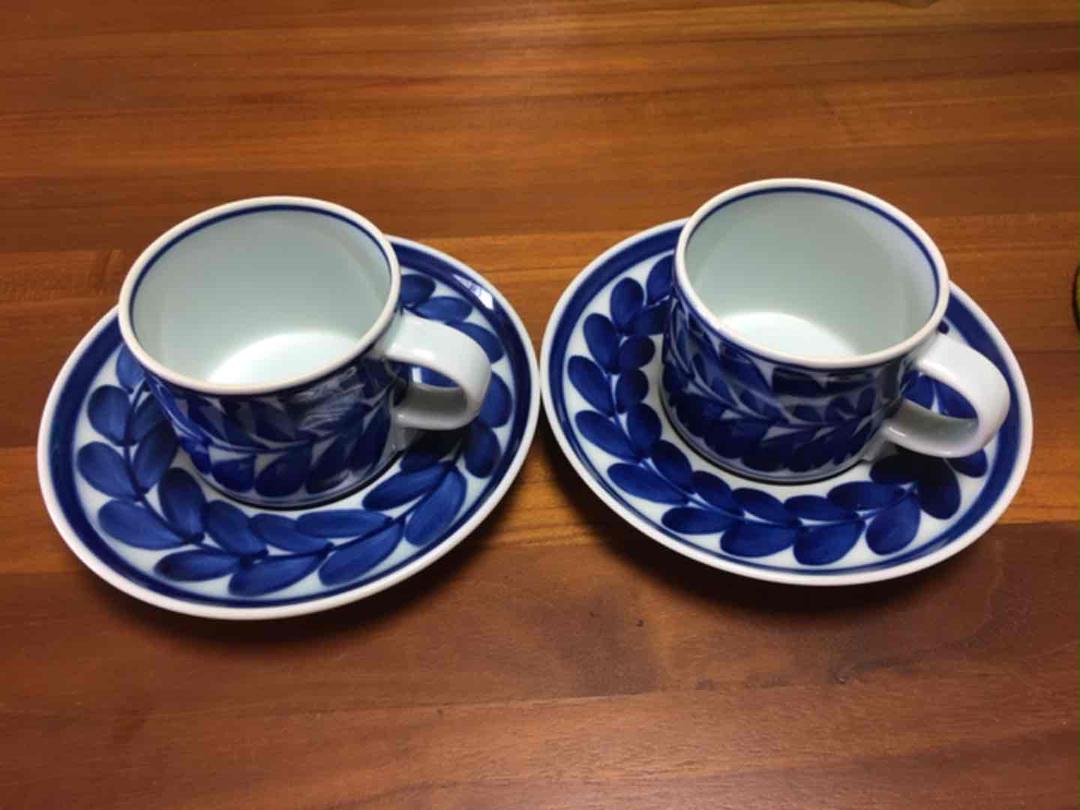 波佐見焼　白山陶器　ルリ木の葉　ブルーム　ペア　カップ&ソーサー