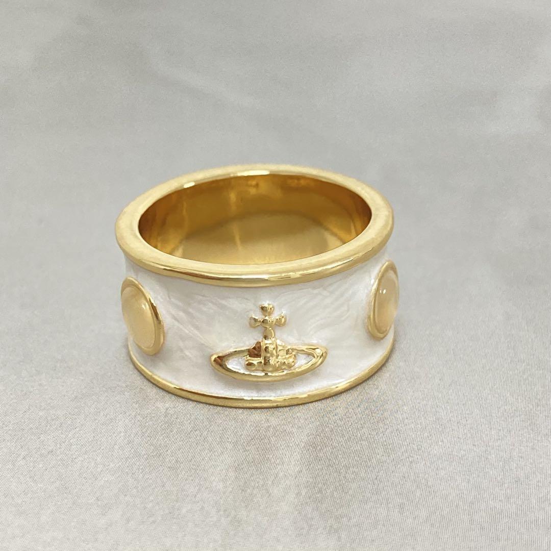 Vivienne Westwood キングリング　ゴールド×アイボリー　L