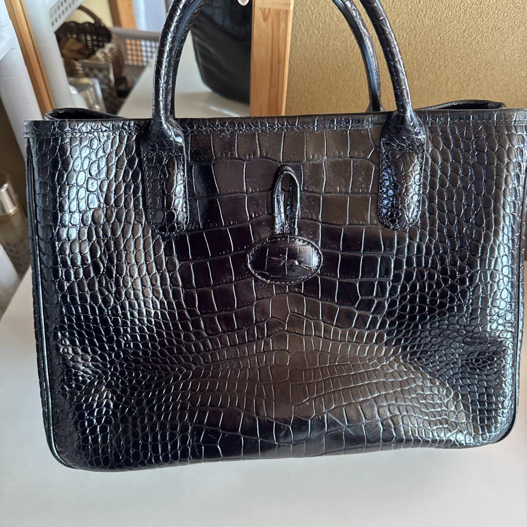 LONGCHAMP ブラック レザーハンドバッグ