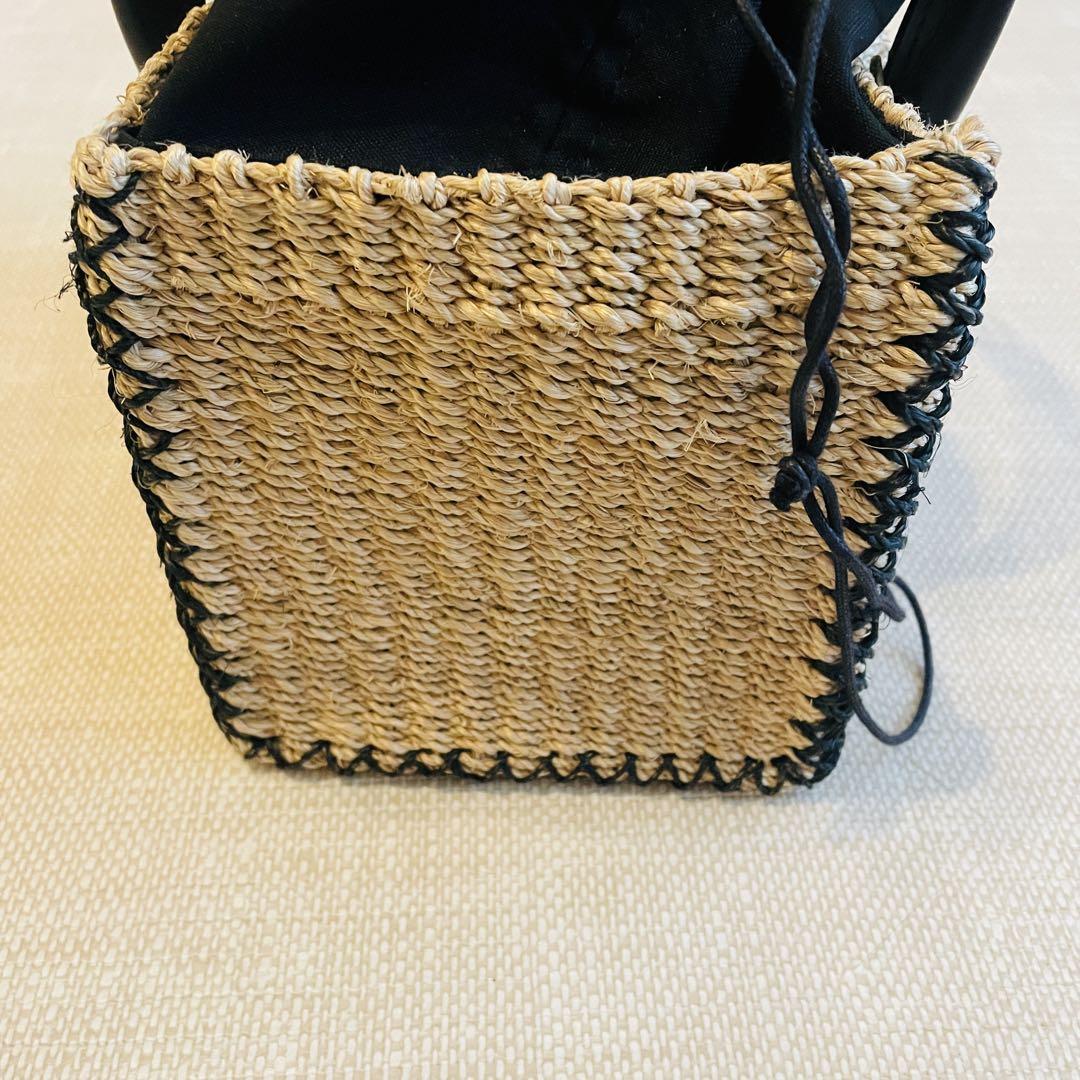 極美品】HAYNI 巾着かごバッグ ショルダーバッグ ブラックステッチ