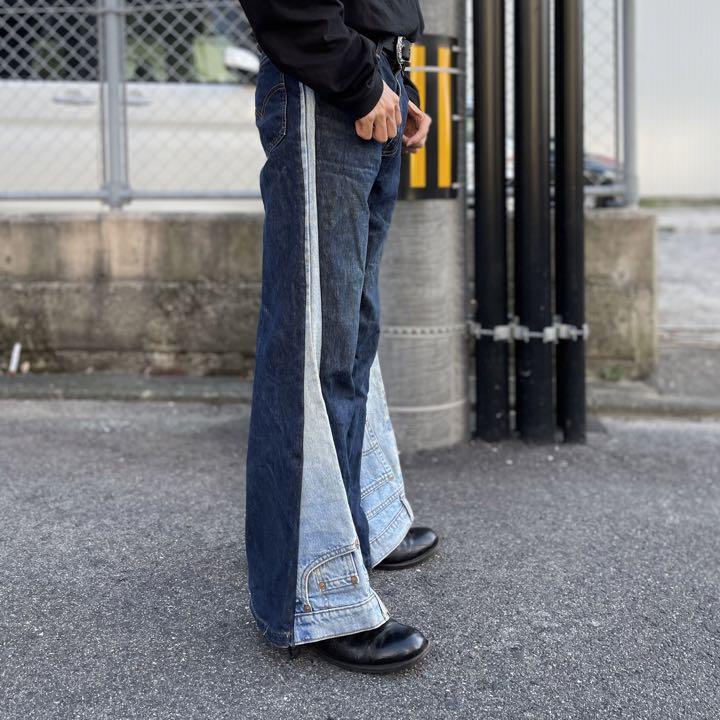 リメイクデニム フレアパンツ 再構築 リジッド 古着ファッション ヴィンテージ