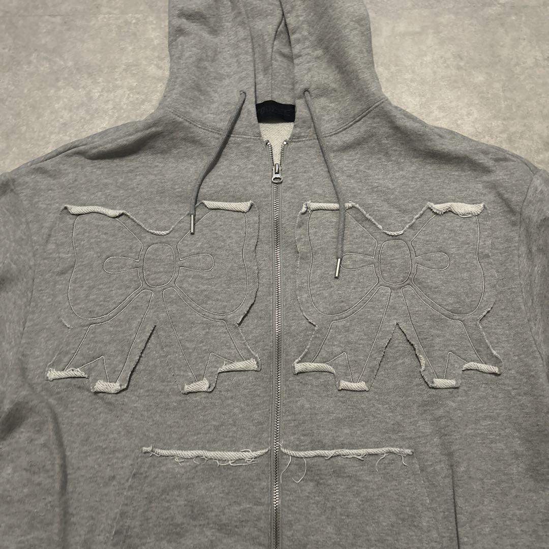 YOUHEE RIBON HOOD ZIP-UP リボンパーカー　グレー