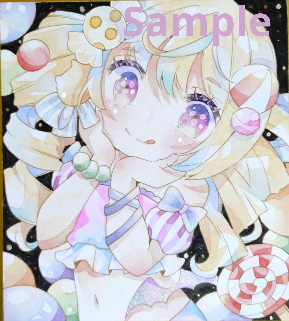 手描きイラスト　オリジナル　小色紙　透明水彩 オンラインハンドメイド・手芸 - 手描きイラスト オリジナル 小