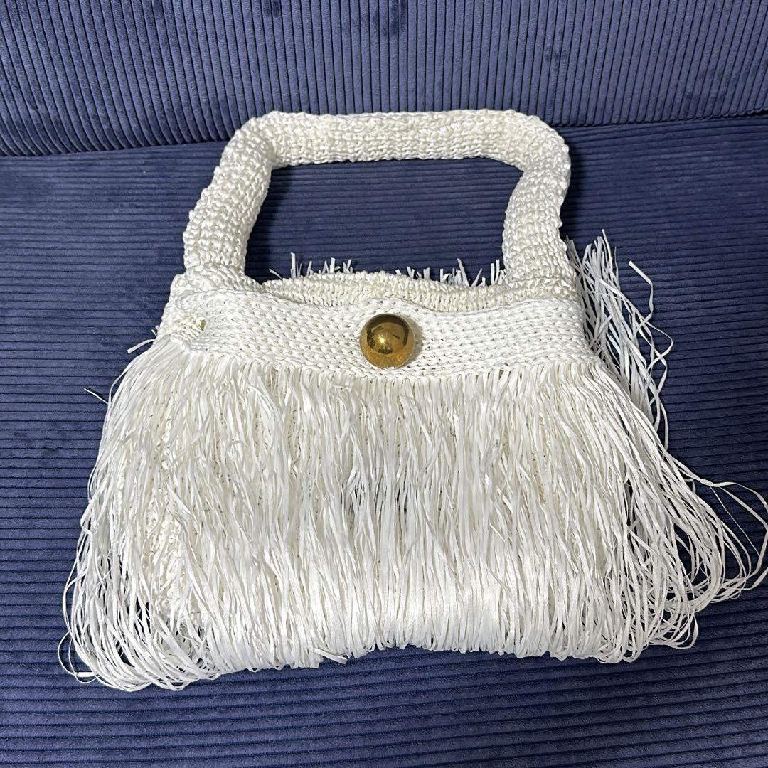 nknit long fringe KNIT bag white