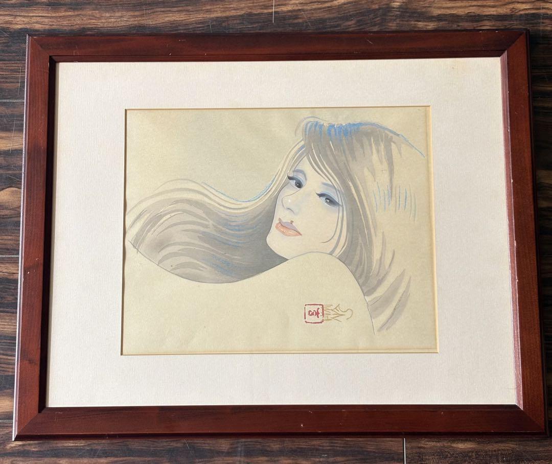 岩田専太郎 木版画三撰 『女ごころ』 「はじらい」 額装 美人画 アダチ版画