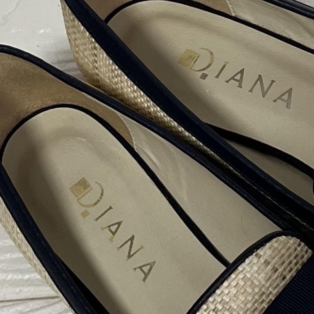 DIANA　パンプス　ローファー　フラット　リボン　JJ　パナマ　ベージュ 美品】ダイアナ パナマ ローファー JJコラボ リボン フラット