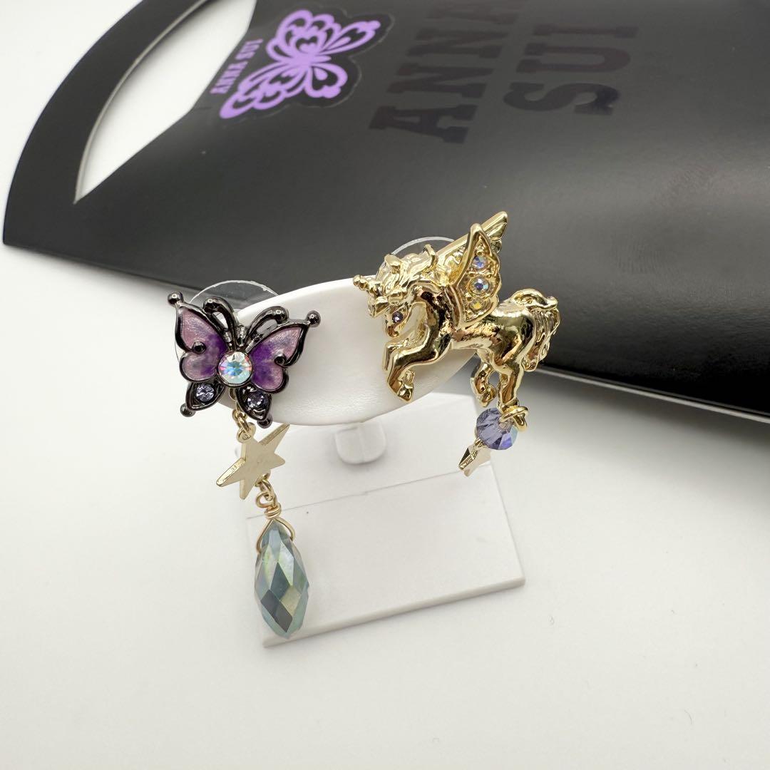 ANNA SUI アナスイ 蝶 ユニコーンモチーフ ピアス ゴールド