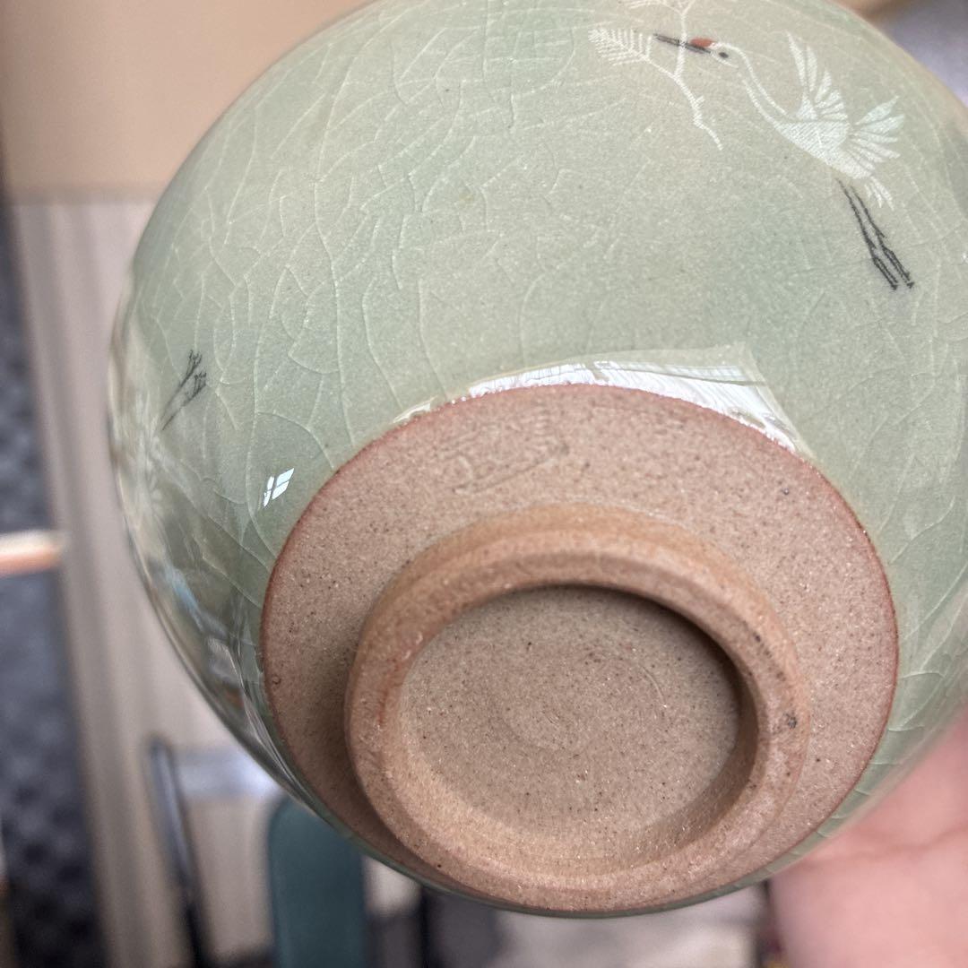 青磁象嵌雲鶴茶碗 平茶碗 抹茶碗 茶道具 - メルカリ