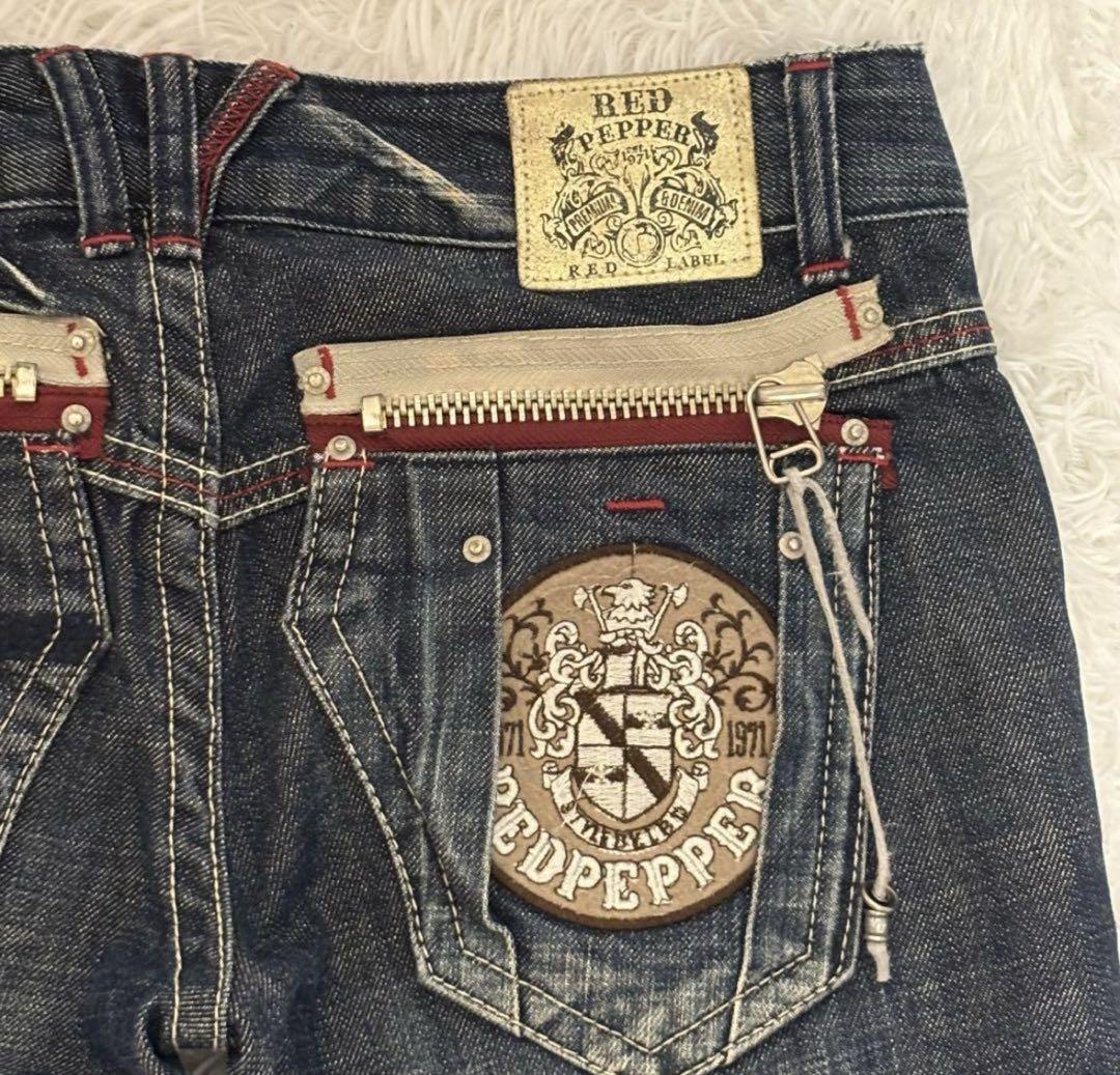 00s archive RED pepper刺繍フェードフレアデニム平成ギャル男 00s archive RED pepper刺繍フェードフレアデニム平成ギャル男