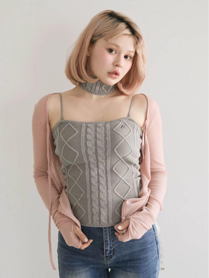Lacey ribbon cardigan pink