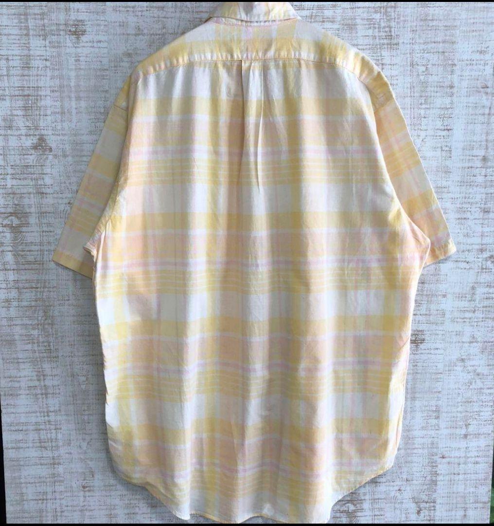 ラルフローレン☆90s 刺繍ロゴ 半袖シャツ チェック柄 刺繍 XL 激レア