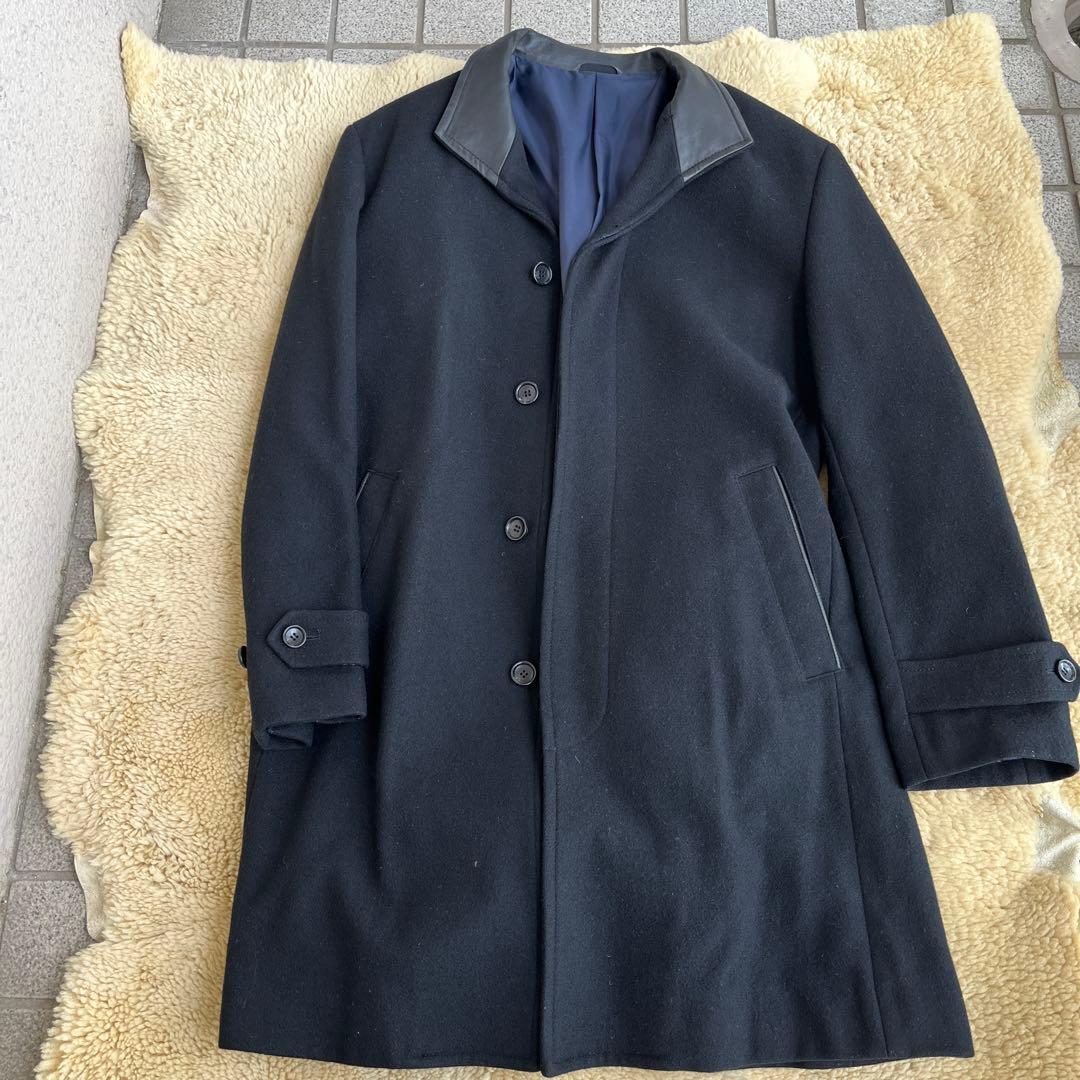 コムサイズム ウール チェスターコート 襟本革 XLサイズXL LL COMME CA ISM
