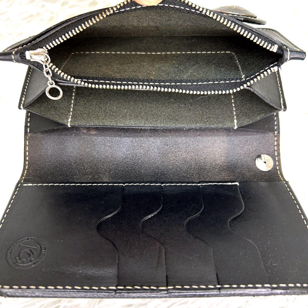 【激レア！】KC's ライダースウォレット 花彫刻 レザー長財布 黒