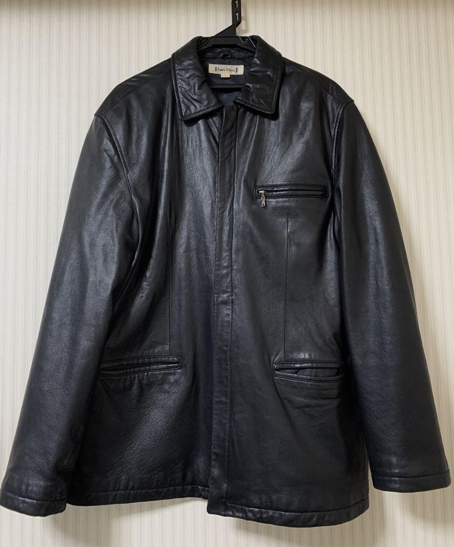 fan mecc レザージャケット メンズ 黒　ラムレザーカーコート