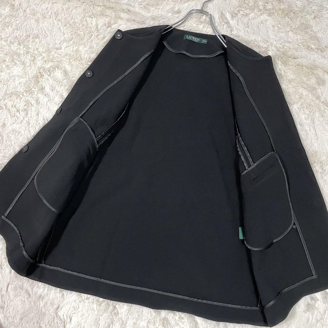 極美品✨ローレンラルフローレン ノーカラーコート ブラック XL 大きめサイズ