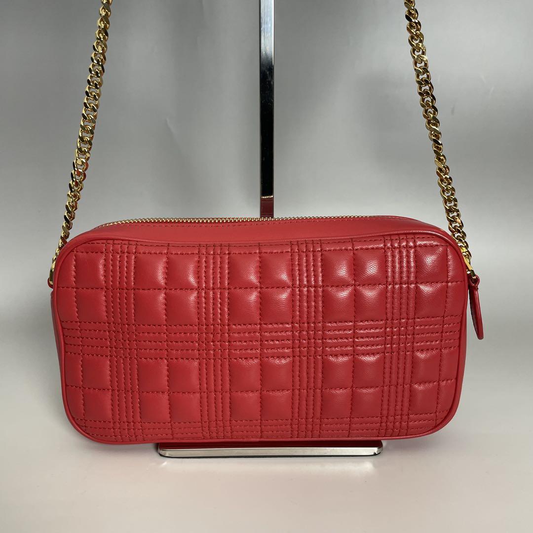 BURBERRY 美品 赤 ローラ チェーン ショルダーバッグ バーバリー