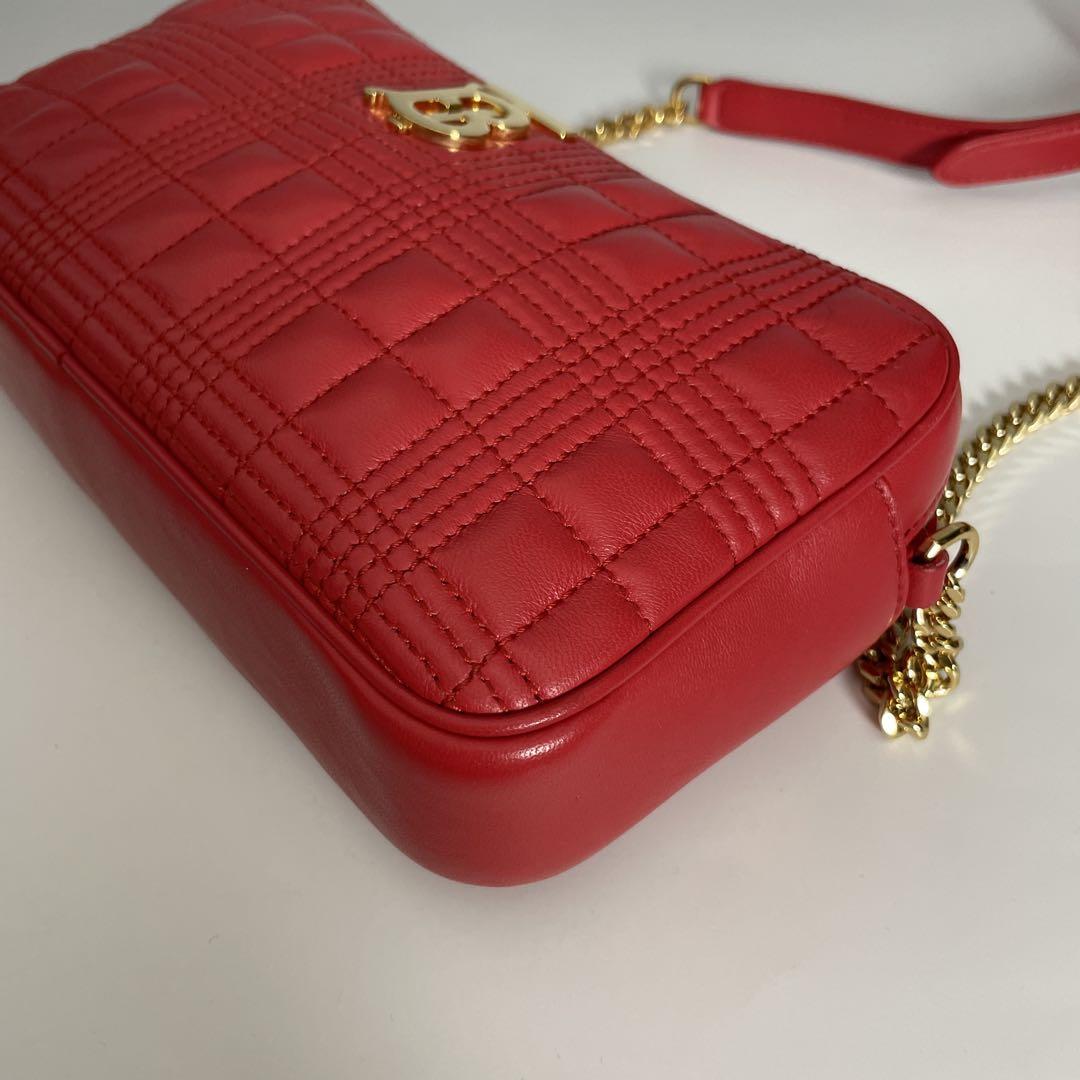 BURBERRY 美品 赤 ローラ チェーン ショルダーバッグ バーバリー
