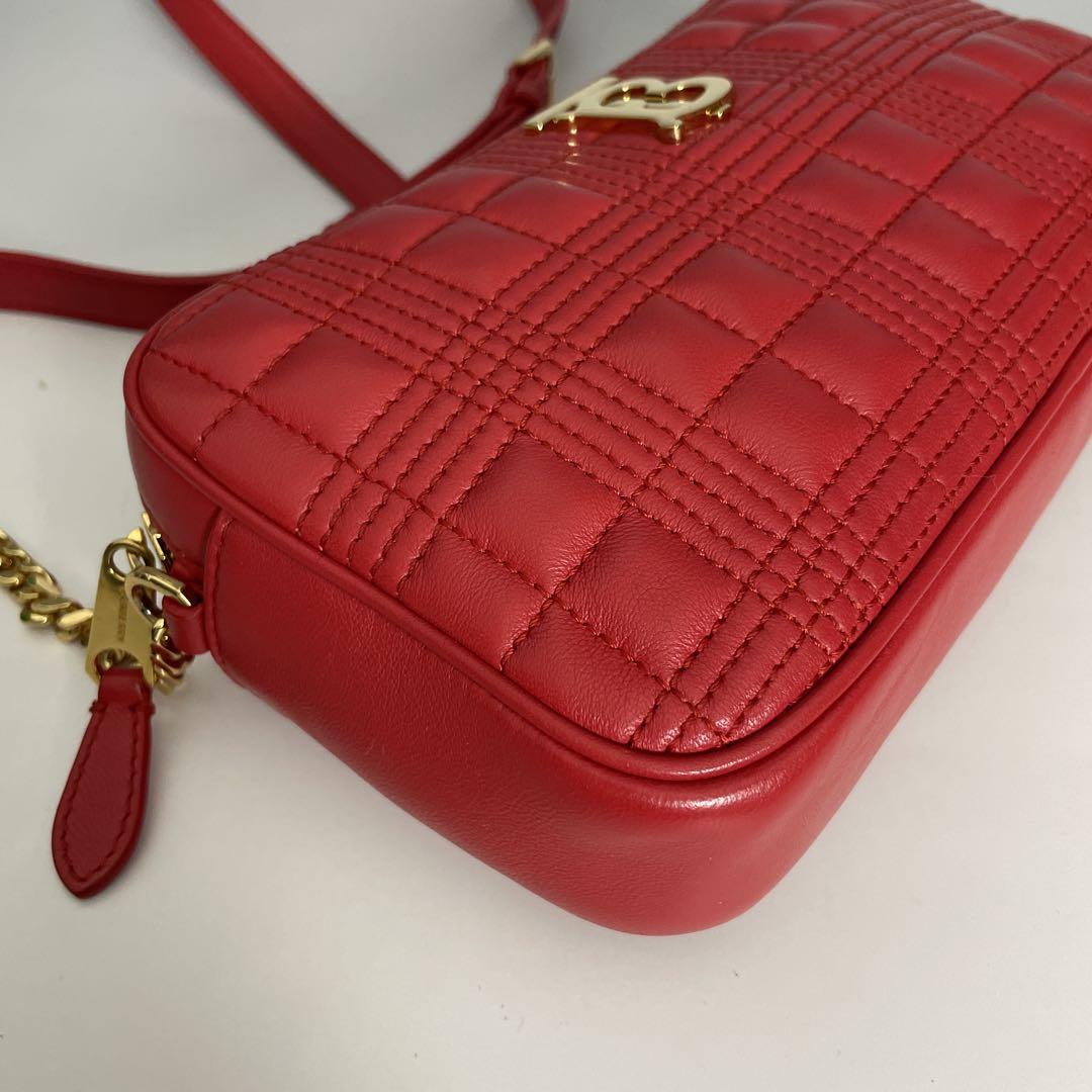 BURBERRY 美品 赤 ローラ チェーン ショルダーバッグ バーバリー