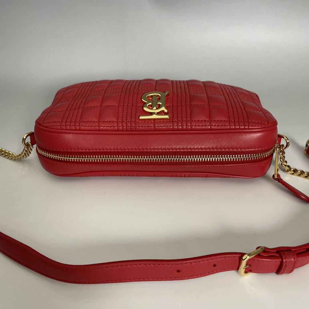 BURBERRY 美品 赤 ローラ チェーン ショルダーバッグ バーバリー