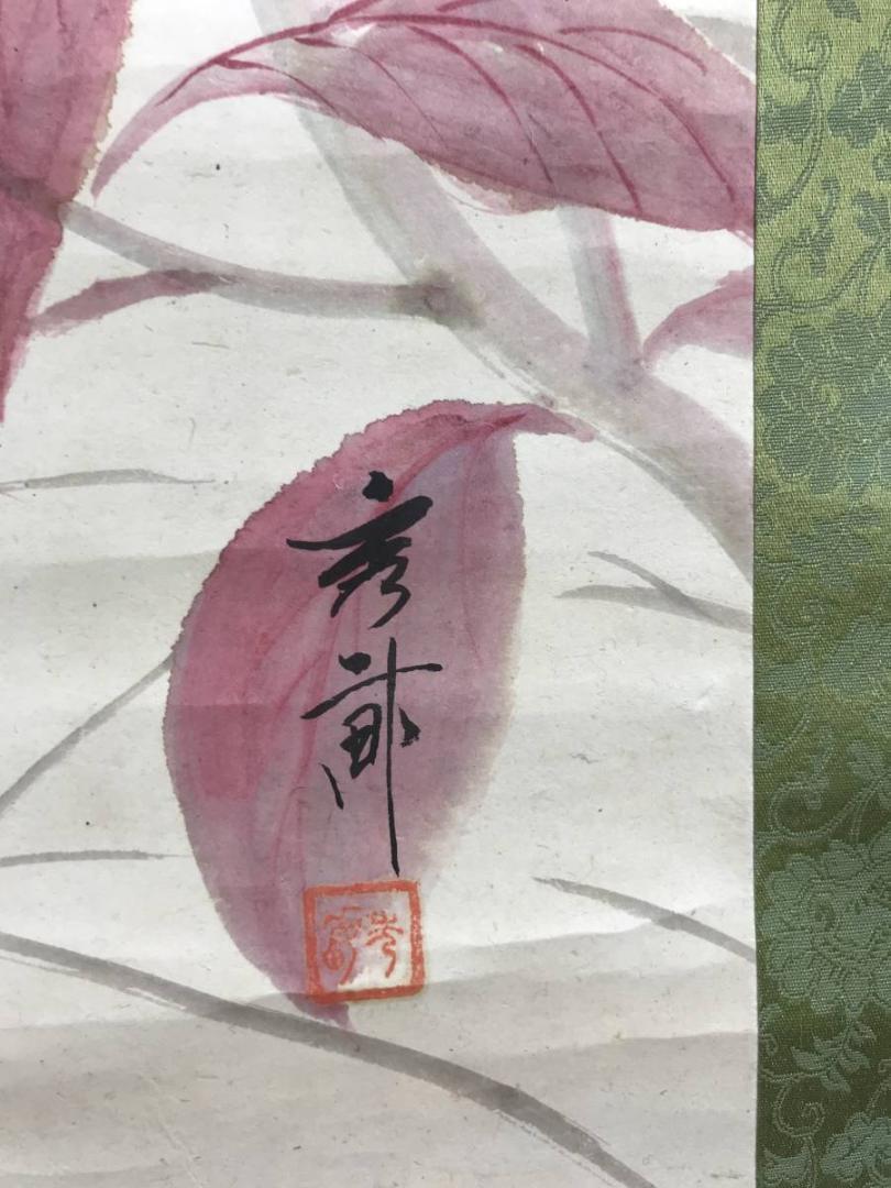 真作/池上秀畝/ケイトウに蜻蛉図/鶏頭図/花鳥図/掛軸/名家伝来/AD-948