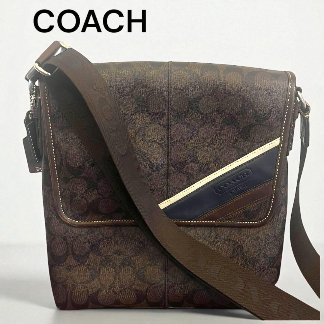 美品 コーチ ショルダーバッグ メッセンジャーバッグ PVC シグネチャー 美品】COACH シグネチャー メッセンジャーバッグ ショルダー
