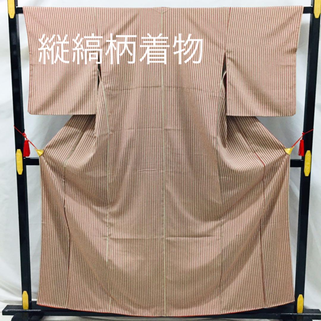 070 縦縞柄 小紋 着物 正絹 袷 広衿