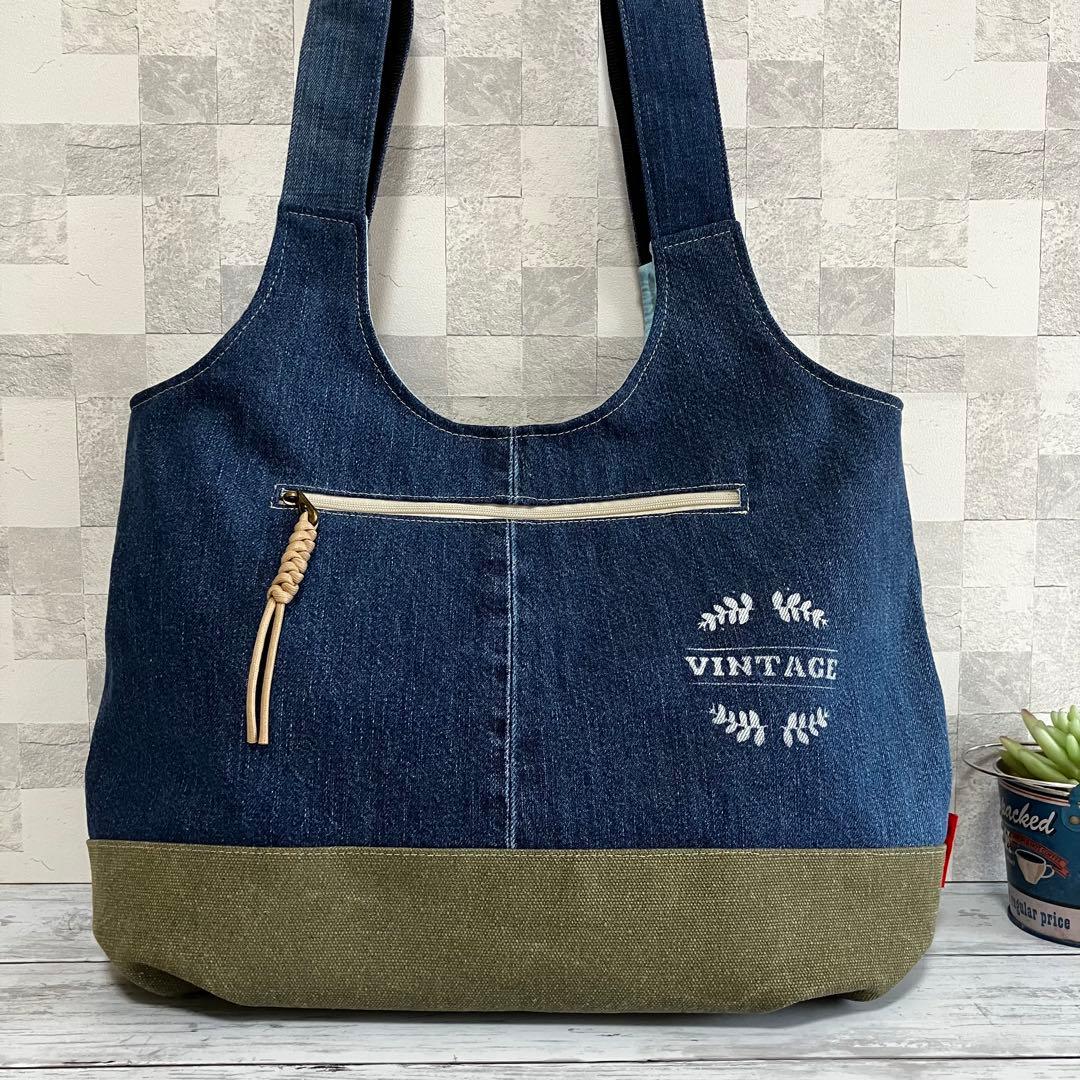 デニムリメイクビンテージスタイル　パッチワークショルダーバッグ