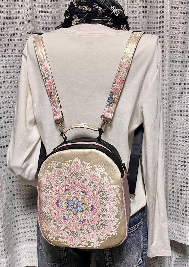 335 帯リメイク　宝相華✴︎ピンクの3wayバッグ　匿名配送