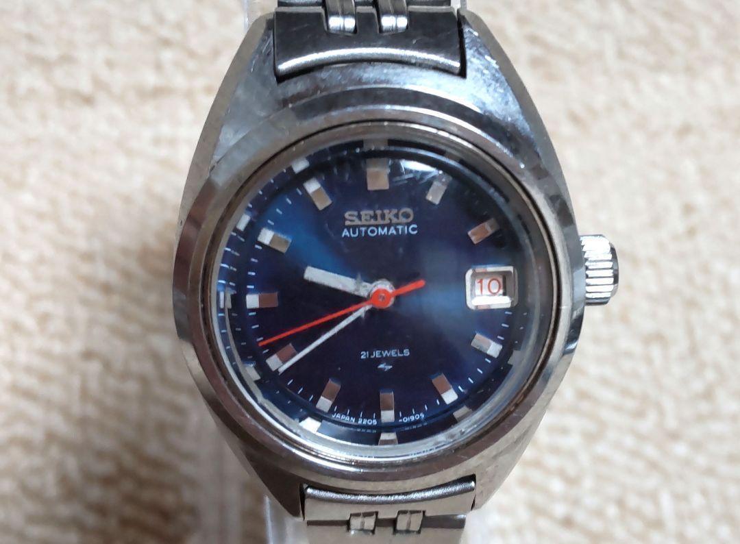 【稼働品】SEIKO AUTOMATIC レディース腕時計 自動巻き　ブルー