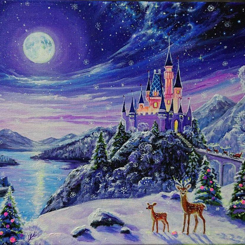 【Christmas⑥】アクリル画 F3 風景画 絵画